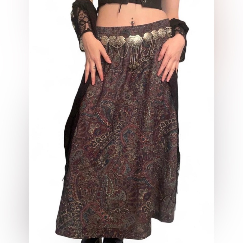 SOLD ! witchy whimsigoth purple and blue boho midi skirt with paisley print